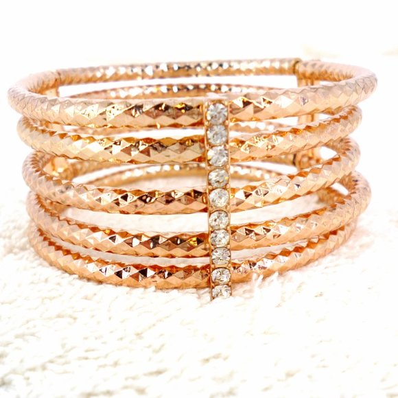 Banana Republic Copper Stretch Bangle Bracelet Crystals 2 3/8" Orig $29.99 NWT - Picture 5 of 5